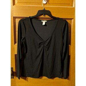H&M Size Large Shirt Top Lightweight Solid Black V-neck